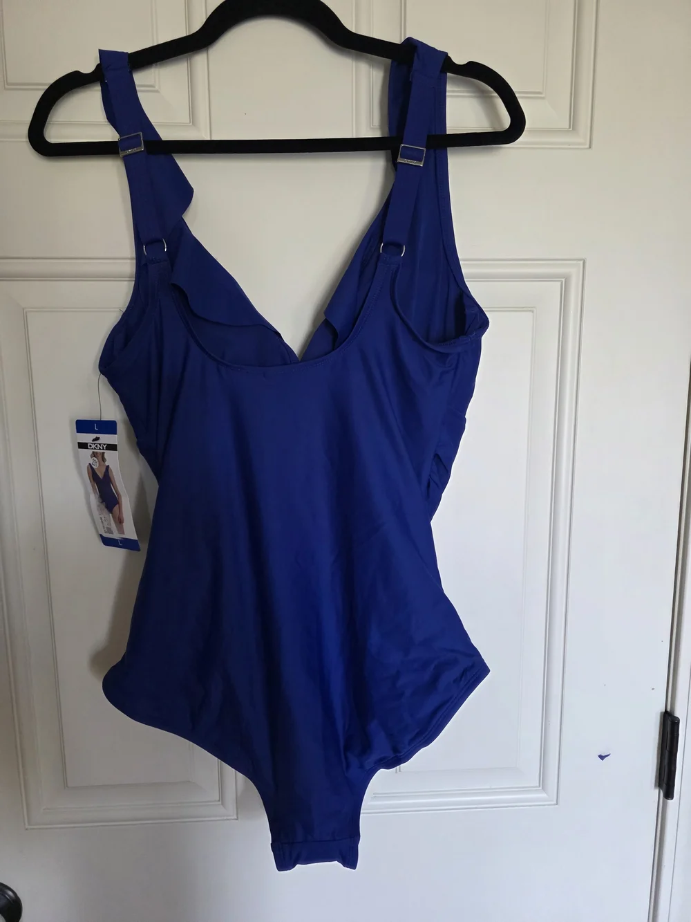 DKNY Navy Ruffled V‑Neck One‑Piece Swimsuit - Picture 4 of 4